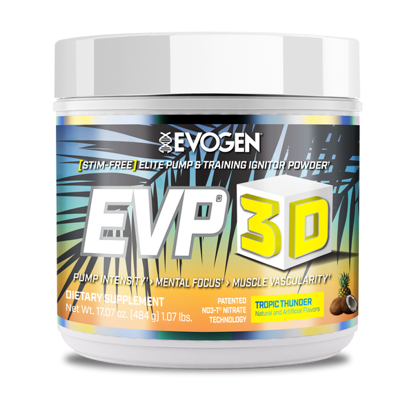 Evogen | EVP-3D | Non-Stimulant Pre-Workout Powder | Tropic Thunder Flavor | Front Image Bottle