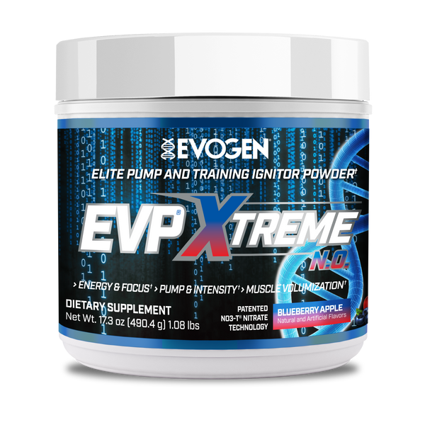 Evogen | EVP Xtreme N.O. | Pre-Workout Powder | Stimulant | Arginine Nitrate | Blueberry Apple Flavor | Font Image Bottle