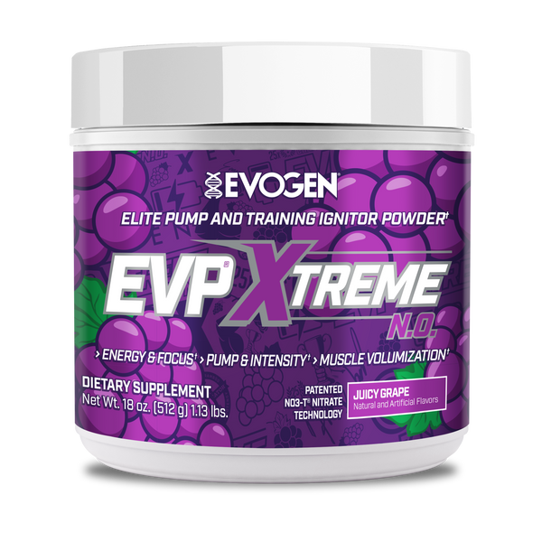 Evogen | EVP Xtreme N.O. | Pre-Workout Powder | Stimulant | Arginine Nitrate | Juicy Grape | Front Image Bottle