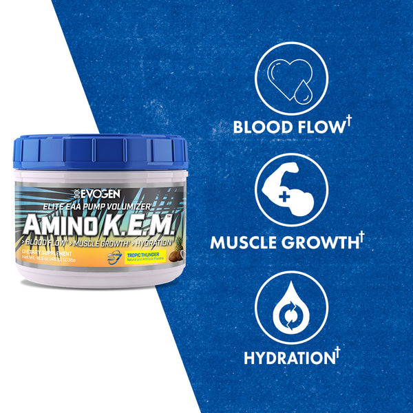 Evogen | Amino K.E.M. | Elite EAA Pump Volumizer Powder | Tropic Thunder Flavor | Max Claims