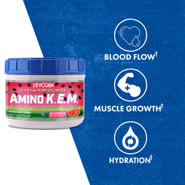 Evogen | Amino K.E.M. | Elite EAA Pump Volumizer Powder | Sour Watermelon Flavor | Max Claims