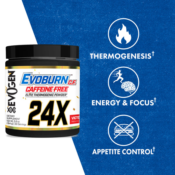 Evogen | Evoburn | Elite Thermogenic Powder | Caffeine Free | New Product | Victory Punch Flavor | Product Callouts