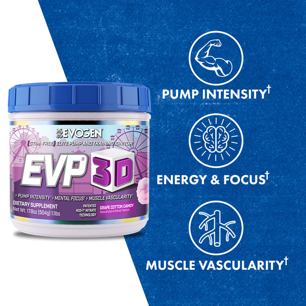 Evogen | EVP-3D | Non-Stimulant Pre-Workout | Grape Cotton Candy | Max Claims