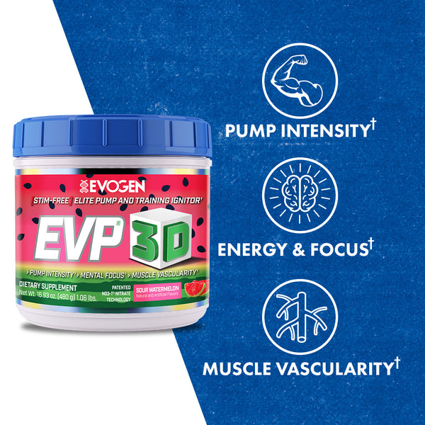 Evogen | EVP-3D | Non-Stimulant Pre-Workout Powder | Sour Watermelon Flavor | Product Call Outs