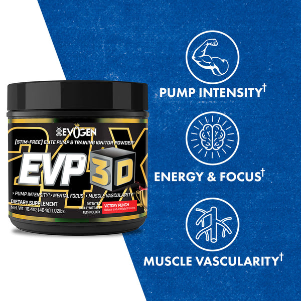 Evogen | EVP-3D | Non-Stimulant Pre-Workout Powder | Victory Punch Flavor | Product Call Outs