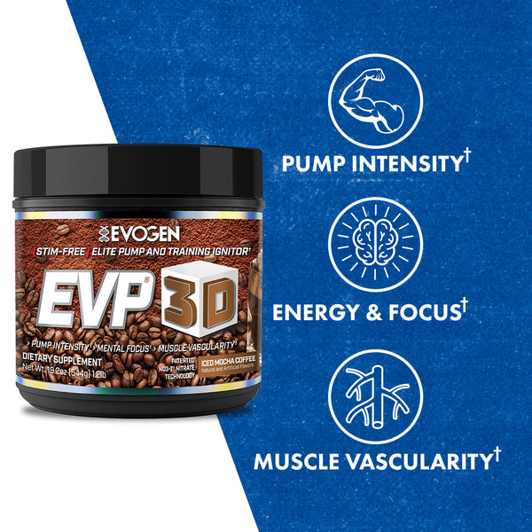 Evogen | EVP-3D | Non-Stimulant Pre-Workout Powder | Iced Mocha Coffee Flavor | Max Claims