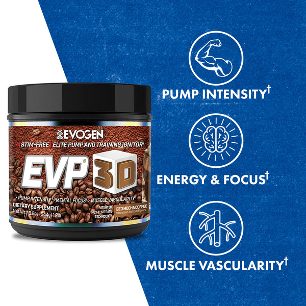 Evogen | EVP-3D | Non-Stimulant Pre-Workout Powder | Iced Mocha Coffee Flavor | Product Call Outs