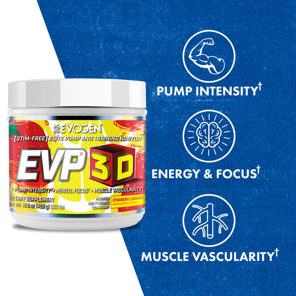 Evogen | EVP-3D | Non-Stimulant Pre-Workout Powder | NEW Strawberry Lemonade Flavor | Max Claims