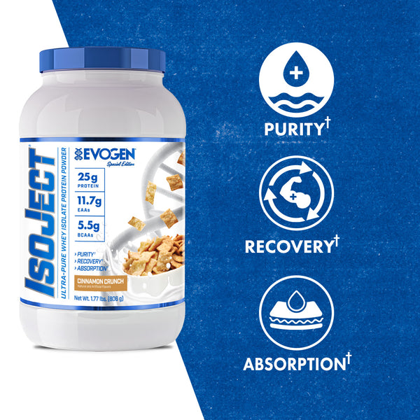 Evogen | IsoJect | Whey Isolate Protein Powder| Cinnamon Crunch Flavor | Product Call Outs