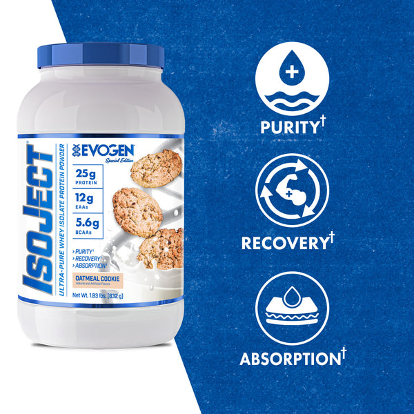 Evogen | IsoJect | Whey Isolate Protein Powder| Oatmeal Cookie Flavor | 26 serve | Product Call Outs