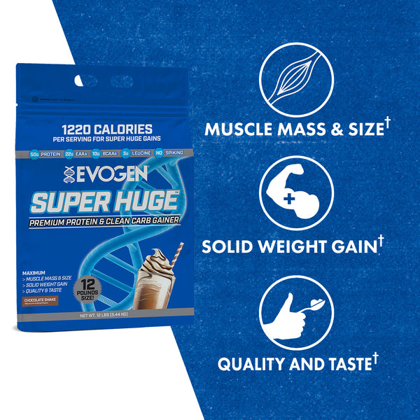 Evogen | Super Huge | Mass Gainer | Chocolate Shake | Product Call Outs