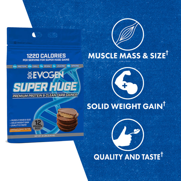 Evogen | Super Huge | Mass Gainer | Chocolate Peanut Butter | Product Call Outs