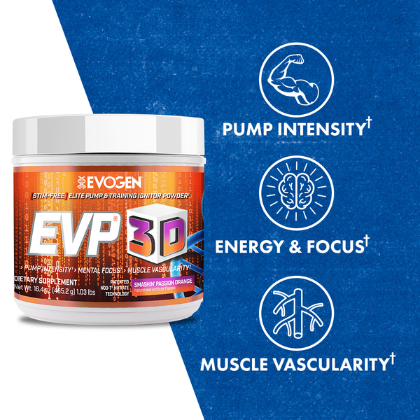 Evogen | EVP-3D | Non-Stimulant Pre-Workout Powder | Smashin' Passion Orange Flavor | Product Call Outs