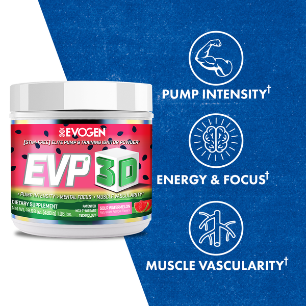 Evogen | EVP-3D | Non-Stimulant Pre-Workout Powder | Sour Watermelon Flavor | Product Call Outs