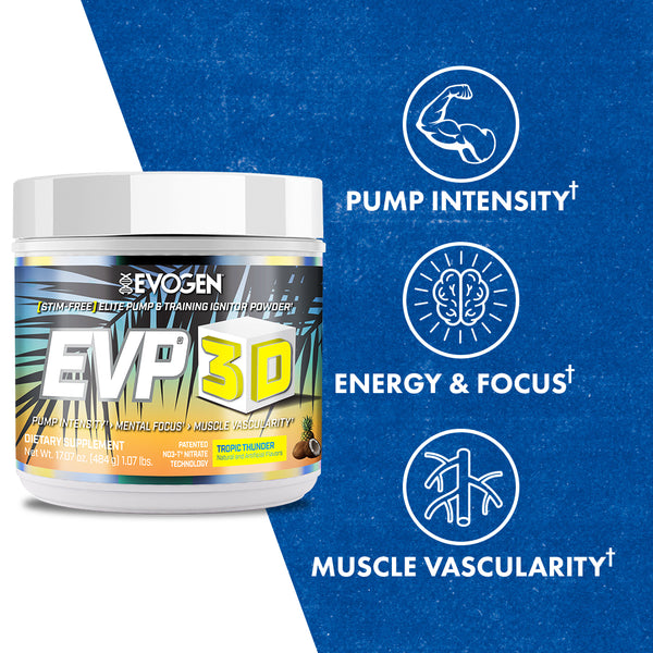 Evogen | EVP-3D | Non-Stimulant Pre-Workout Powder | Tropic Thunder Flavor | Product Call Outs