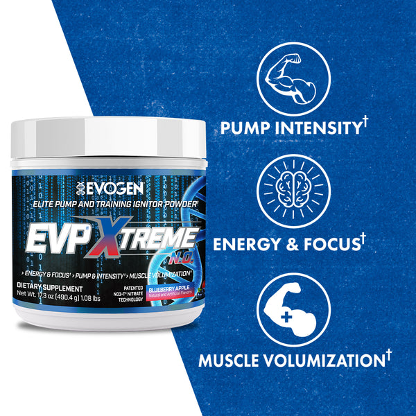 Evogen | EVP Xtreme N.O. | Pre-Workout Powder | Stimulant | Arginine Nitrate | Blueberry Apple Flavor | Product Call Outs