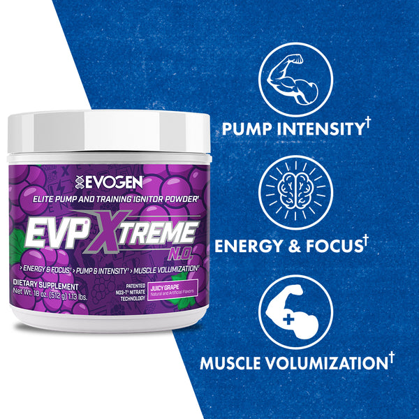 Evogen | EVP Xtreme N.O. | Pre-Workout Powder | Stimulant | Arginine Nitrate | Juicy Grape | Product Call Outs