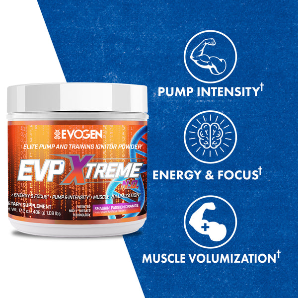 Evogen | EVP Xtreme N.O. | Pre-Workout Powder | Stimulant | Arginine Nitrate | Smashin' Passion Orange Flavor | Product Call Outs