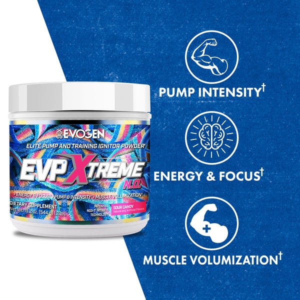 Evogen | EVP Xtreme N.O. | Pre-Workout Powder | Stimulant | Arginine Nitrate | Sour Candy Flavor | Product Call Outs