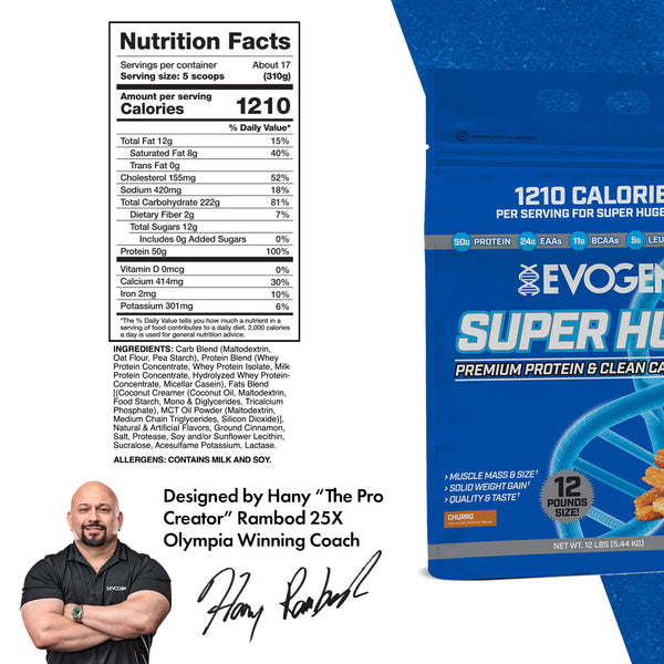 Evogen | Super Huge | Mass Gainer | Churro | Nutrition Facts Panel Image