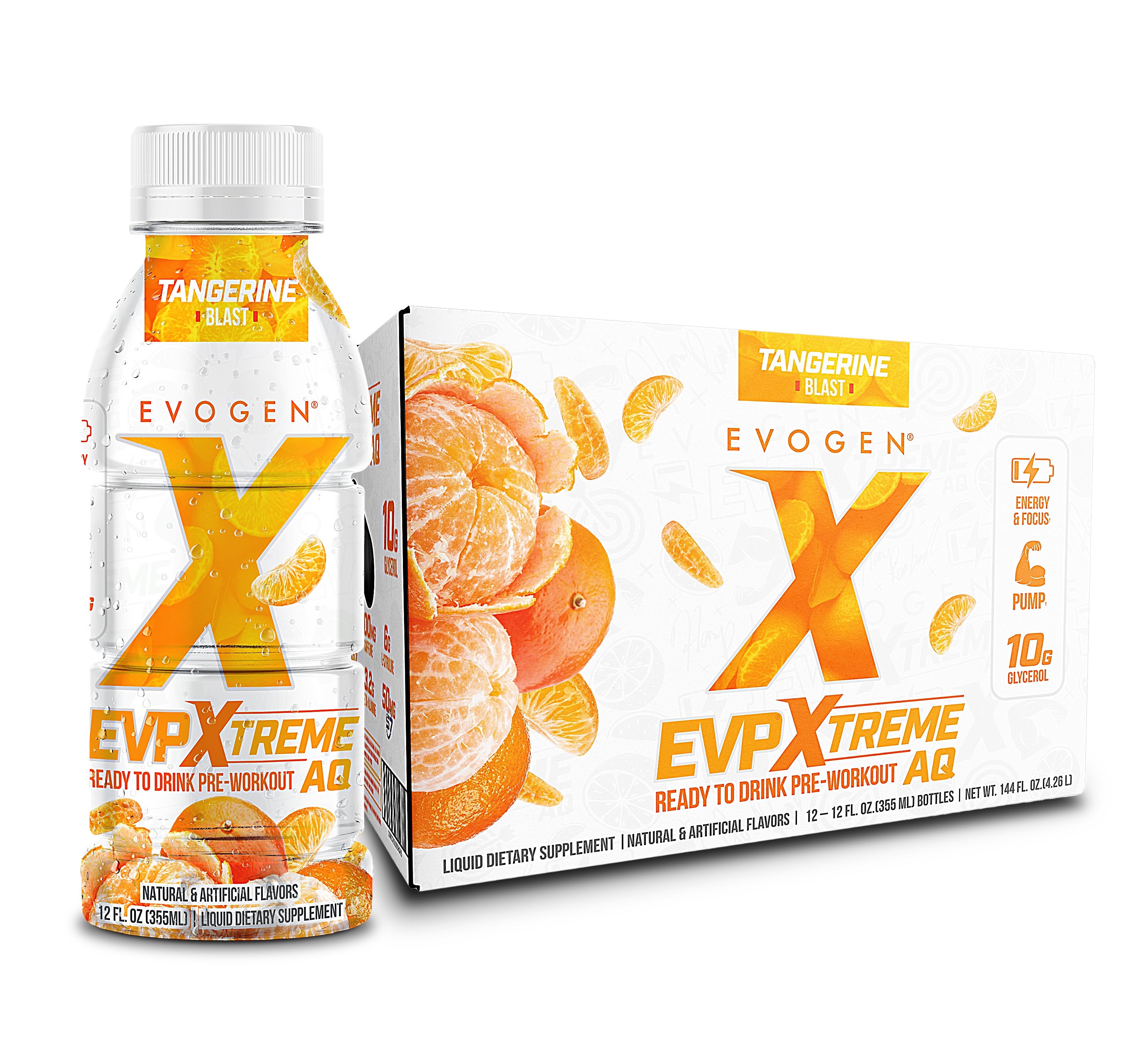 #flavor_tangerine blast | Front view of EVP Xtreme AQ RTD - Case Pack Tangerine Blast | EVP Xtreme AQ RTD - Case Pack Tangerine Blast | 12 servings