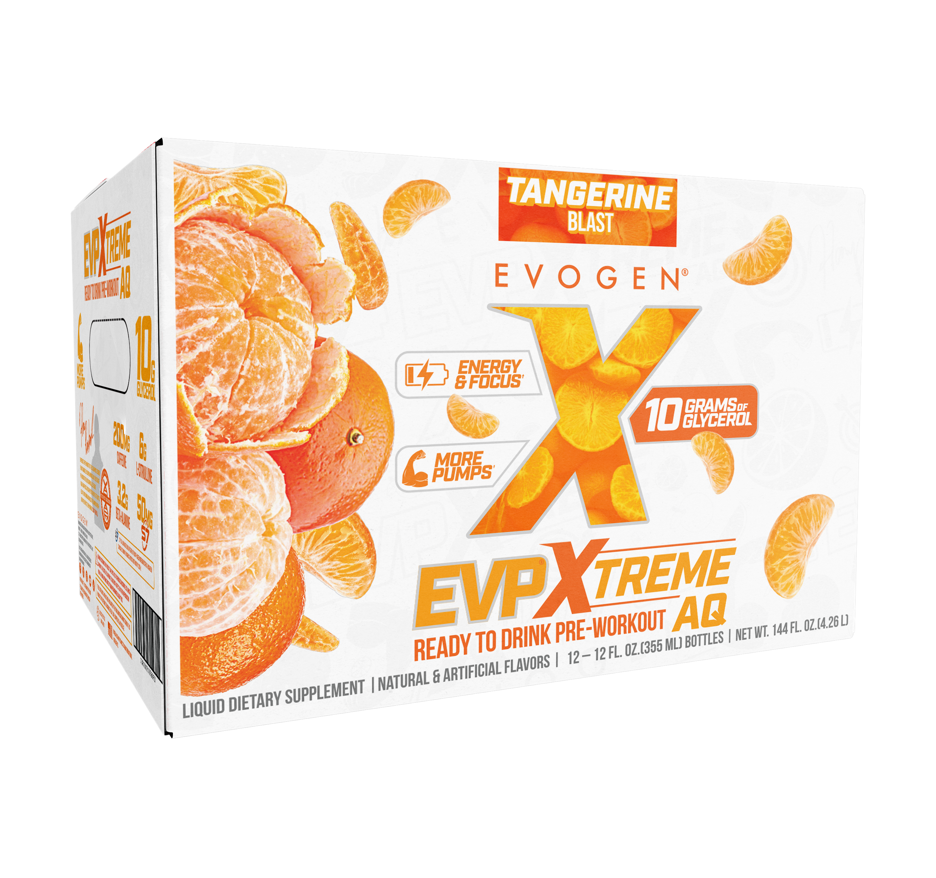 #flavor_tangerine blast | Supplement facts of EVP Xtreme AQ RTD - Case Pack Stangerine blast | EVP Xtreme AQ RTD - Case Pack tangerine blast | 12 servings