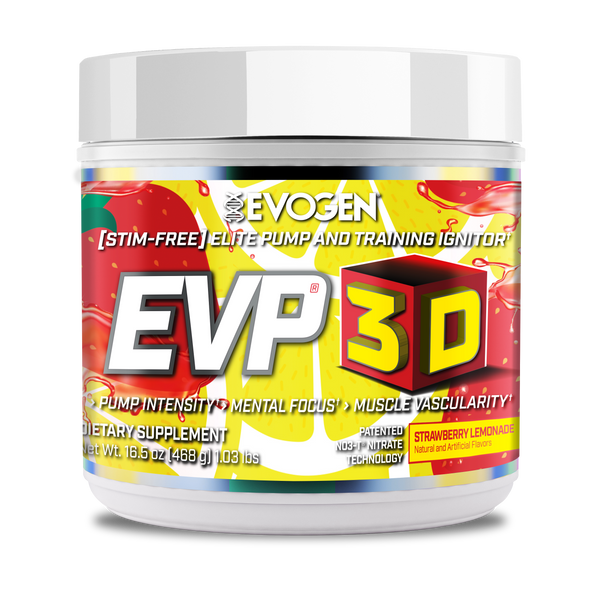 Evogen | EVP-3D | Non-Stimulant Pre-Workout Powder| NEW Strawberry Lemonade Flavor | Front Image Bottle
