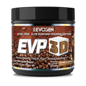 Evogen | EVP-3D | Non-Stimulant Pre-Workout Powder | Iced Mocha Coffee Flavor | Front Image Bottle