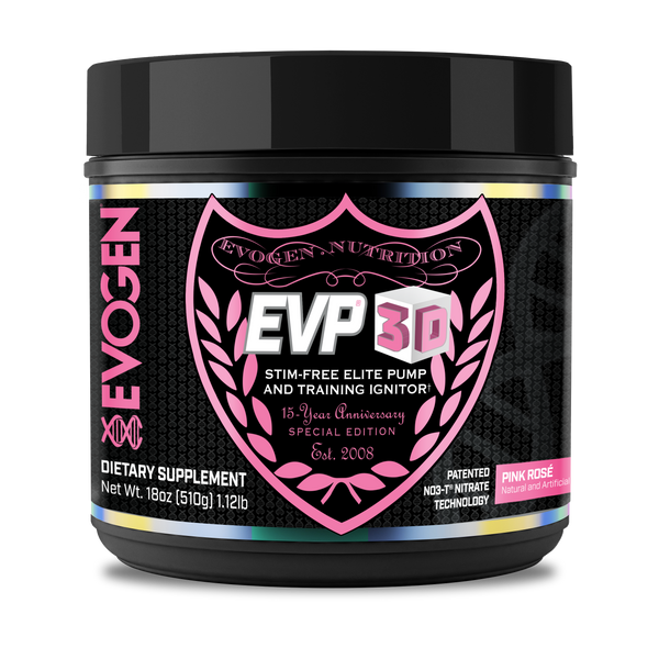 Evogen | EVP-3D | Non-Stimulant Pre-Workout Powder | Limited Edition 15-year anniversary Flavor | Pink Rose' Flavor | Front Image Bottle