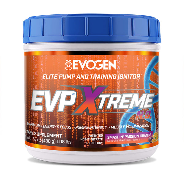 Evogen | EVP Xtreme N.O. | Pre-Workout Powder | Stimulant | Arginine Nitrate | Smashin' Passion Orange Flavor | Front Image Bottle