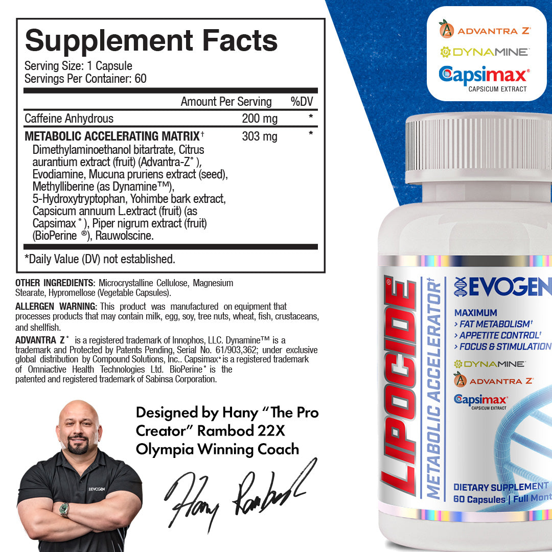 Evogen | Lipocide | Metabolic Accelerator | Capsules | Supplement Facts
