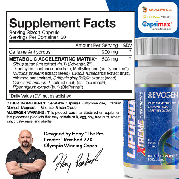 Evogen | Lipocide Xtreme | Maximum Strength | Single Capsule | Extreme Fat Burner | Supplement Facts