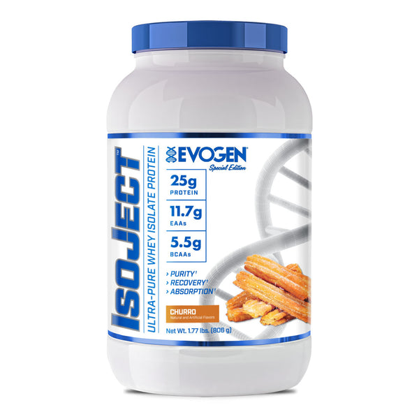 Evogen | IsoJect | Whey Isolate Protein Powder| Churro Flavor | Front Image Bottle