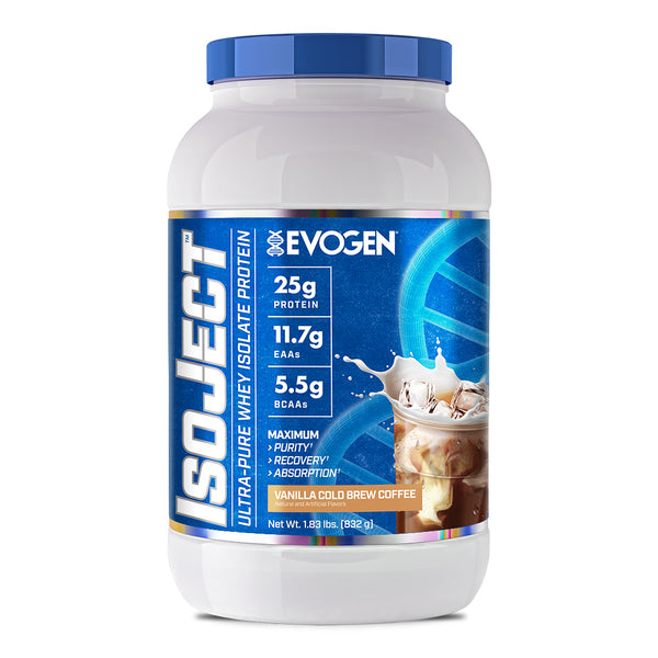 Evogen | IsoJect | Whey Isolate Protein Powder| Vanilla Cold Brew Coffee Flavor | Front Image Bottle