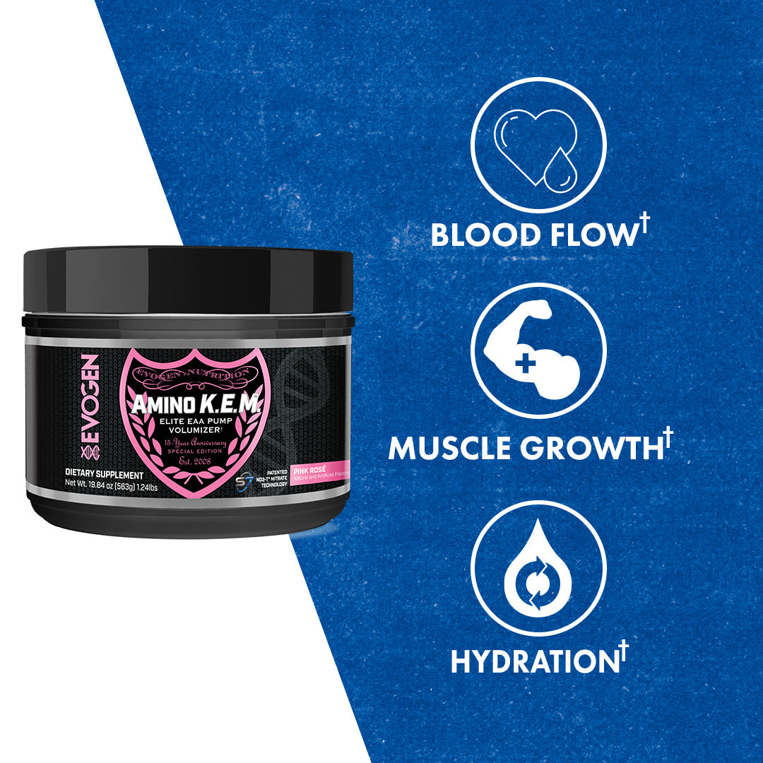 Evogen | Amino K.E.M. | Elite EAA Pump Volumizer | Pink Rose' | Max Claims