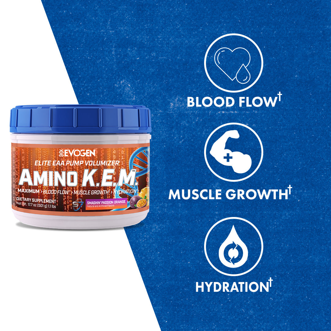 Evogen | Amino K.E.M. | Elite EAA Pump Volumizer | Smashin' Passion Orange | Max Claims