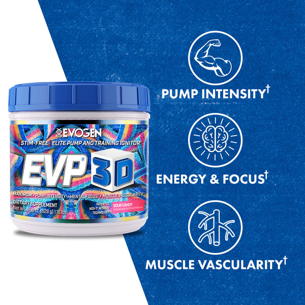 Evogen | EVP-3D | Non-Stimulant Pre-Workout Powder | Sour Candy Flavor | Max Claims