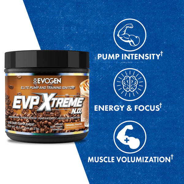 Evogen | EVP Xtreme N.O. | Pre-Workout Powder | Stimulant | Arginine Nitrate | Caramel Frappe Flavor | Product Call Outs