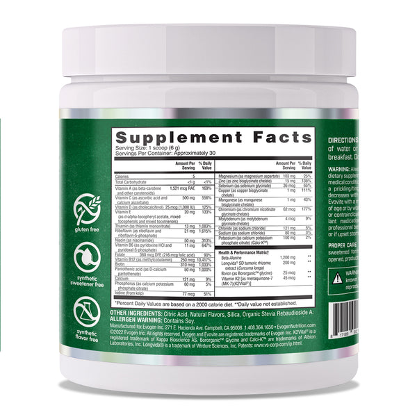 Evogen | Evovite Powder | Immune Boosting Elite Sport Multivitamin | Supplement Facts