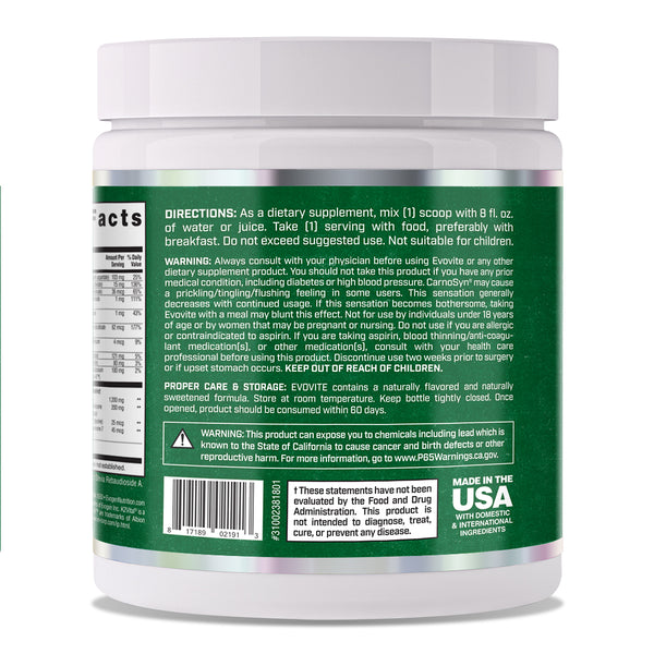 Evogen | Evovite Powder | Immune Boosting Elite Sport Multivitamin | Directions | Warning