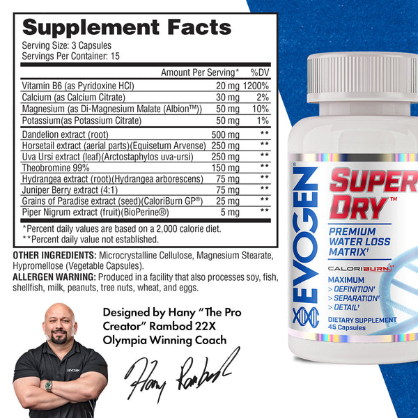 Evogen | Super Dry | Premium Water Loss Matrix | Supplement Facts